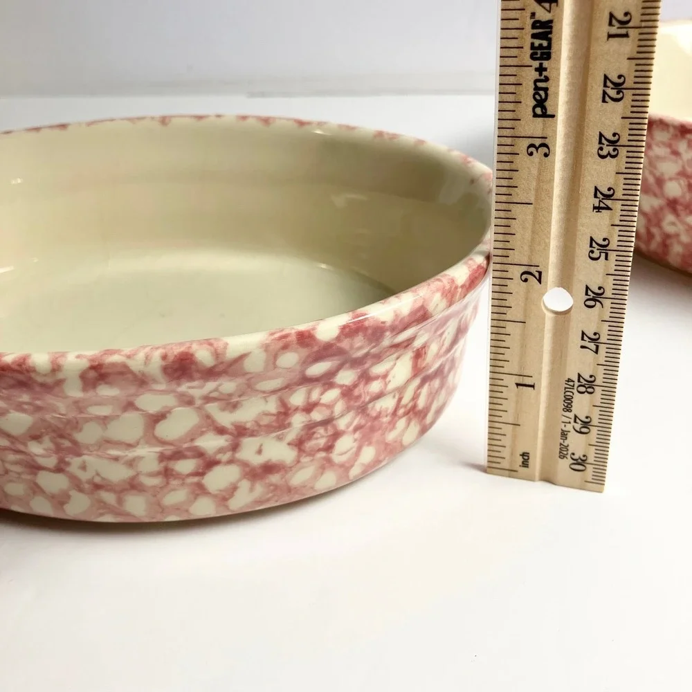 2 Roseville Pink Spongeware Pottery Oval Dish/Bowls by Gerald E. Henn 10